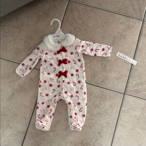 Little Me Red and White Floral Footie